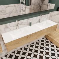 Mondiaz Lush Cloud badmeubel Washed oak 180 cm 2 lades solid surface dubbele spoelbak 2 kraangaten - thumbnail