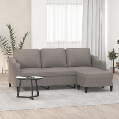 Driezitsbank met voetenbank 180 cm stof taupe
