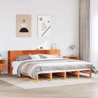 Bed met boekenkast zonder matras hout wasbruin 200x200 cm - thumbnail