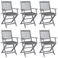 Tuinstoelen 6 st inklapbaar met kussens massief acaciahout - thumbnail