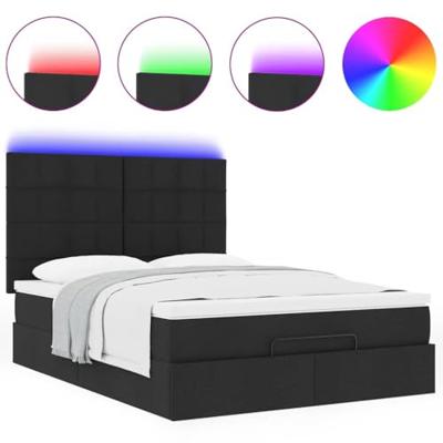 Ottoman bed met matras en LED's 140x190cm stof zwart