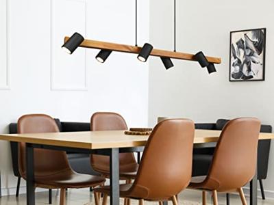 Trio HanglampMarley 6-lichts zwart met hout - 312490632