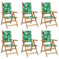 Tuinstoelen 6 st verstelbaar massief hout en stof groen - thumbnail