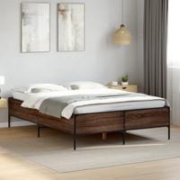 Bedframe bewerkt hout metaal bruin eikenkleur 135x190 cm - thumbnail