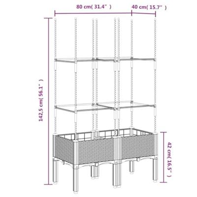 VidaXL Plantenbak met latwerk 80x40x142,5 cm polypropeen zwart
