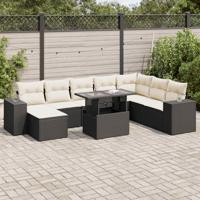 9-delige Loungeset met kussens poly rattan zwart - thumbnail