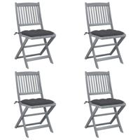 Tuinstoelen 4 st inklapbaar met kussens massief acaciahout - thumbnail