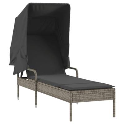 Ligbed met luifel en tafel poly rattan grijs Ligbed met luifel en tafel poly rattan grijs