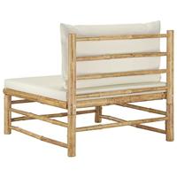 Tuinmiddenbank met crèmewitte kussens bamboe - thumbnail