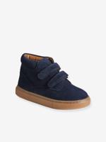 Halfhoge jongenssneakers in gekrast leer marineblauw - thumbnail