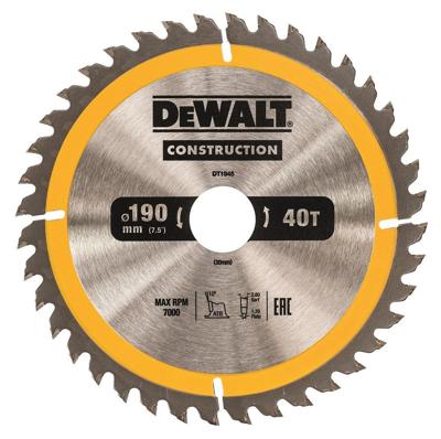 DeWALT Cirkelzaagblad voor Hout | Construction | Ø 190mm Asgat 30mm 40T - DT1945-QZ DeWALT Cirkelzaagblad voor Hout | Construction | Ø 190mm Asgat 30mm 40T - DT1945-QZ