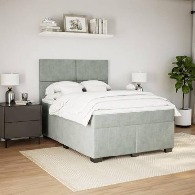 Boxspring met matras fluweel lichtgrijs 140x200 cm