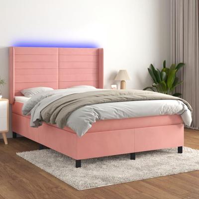 Boxspring met matras en LED fluweel roze 140x190 cm