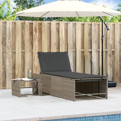 Ligbedden 2 st met tafel poly rattan grijs - thumbnail