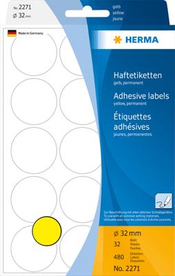 Herma 2271 Etiketten voor markeringspunten Ø 32 mm Geel 480 stuk(s) Permanent hechtend Papier Herma 2271 Etiketten voor markeringspunten Ø 32 mm Geel 480 stuk(s) Permanent hechtend Papier