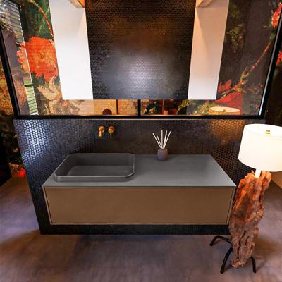 Badkamermeubelset Mondiaz Erin 120 cm met 1 Lade met RIDGE Wastafel Links Dark grey Zonder Kraangaten Greeploos Mat Rust