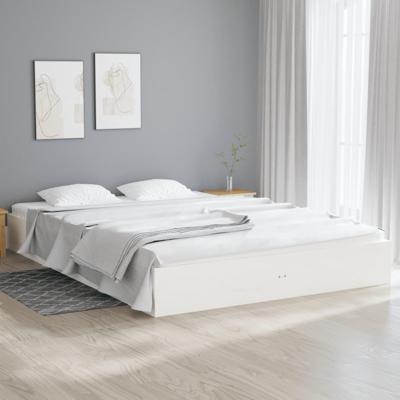 Bedframe massief hout wit 150x200 cm