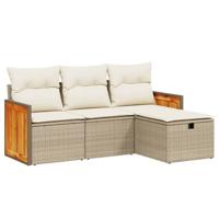 4-delige Loungeset met kussens poly rattan beige - thumbnail