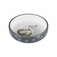 TRIXIE VOERBAK / WATERBAK PLAT KAT / POTEN KERAMIEK GRIJS / WIT 15 CM 300 ML 4 ST - thumbnail