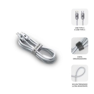 SUBBLIM Optimus USB-C naar USB-C kabel, 60 W, 1 m, gevlochten nylon, wit