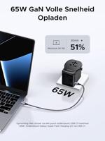 UGREEN S550 65W Universal Travel Adapter Reislader 65 W Zwart, Grijs USB Power Delivery (USB-PD) - thumbnail