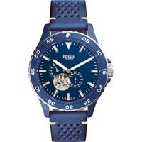 Fossil HerenhorlogeME3149 &apos;Crewmaster&apos; automatisch blauw leer - thumbnail