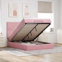 Ottoman bed met matrassen en LED's 140x200cm fluweel roze - thumbnail