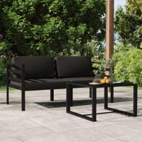 3-delige Loungeset met kussens aluminium antracietkleurig - thumbnail