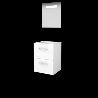 Basic-Line Economic 46 Badkamermeubelset - 50 x 46 cm - Met Grepen - 2 Lades - Acryl Wastafel - 1 Kraangat - Spiegel met LED Verlichting - Ice White