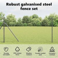 VidaXL Hek met paal grijs 1,2 x 10 m staal en pvc - thumbnail