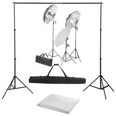 Fotostudioset met verlichtingsset en achtergrond