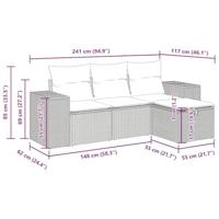 4-delige Loungeset met kussens poly rattan zwart - thumbnail