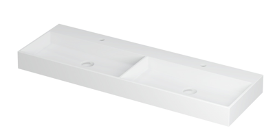 INK United Wastafel Porselein Dubbel met 2 Kraangaten incl. Porseleinen Click Plug en Verborgen Overloop Systeem - 1400x450x110 mm - Mat Wit