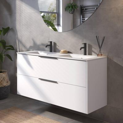 Saqu Lima badmeubel incl. dubbele keramische wastafel 120x46x61cm glans wit - mat zwarte greep