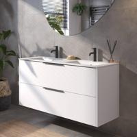 Saqu Lima badmeubel incl. dubbele keramische wastafel 120x46x61cm glans wit - mat zwarte greep - thumbnail