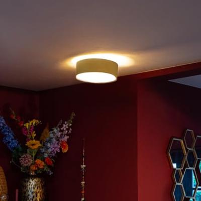 QAZQA Moderne plafondlamp oker 30 cm met gouden binnenkant - Drum