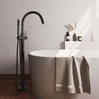 Brauer Gunmetal Carving Staande Badkraan - handdouche staaf 1 stand - 2 carving knoppen -geborsteld gunmetal 5-GM-262 - thumbnail