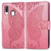Vlinder liefde bloemen reliëf horizontale Flip lederen case voor Galaxy A40 met houder & card slots & portemonnee & Lanyard (roze) - thumbnail