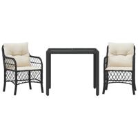 3-delige Bistroset met kussens poly rattan zwart - thumbnail