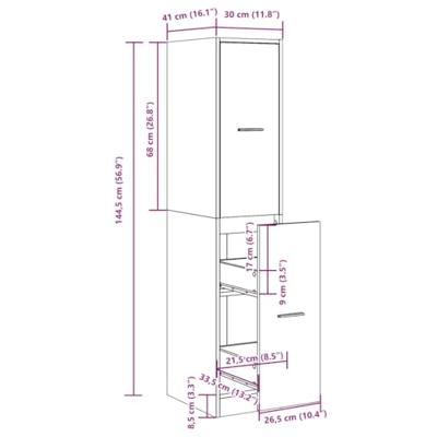 Apothekerskast 30x41x144,5 cm bewerkt hout artisanaal eiken - thumbnail