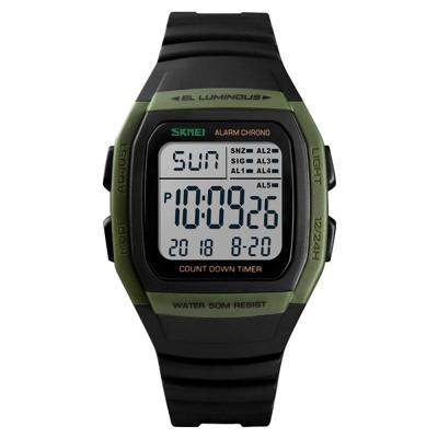 SKMEI 1278 modieuze outdoor 50m waterdichte digitale horloge student sport polshorloge ondersteuning 5 groep wekkers (Army Green)
