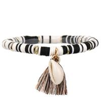 Enkelband Platte Kralen Schelp & Kwastje - Zwart Wit - thumbnail