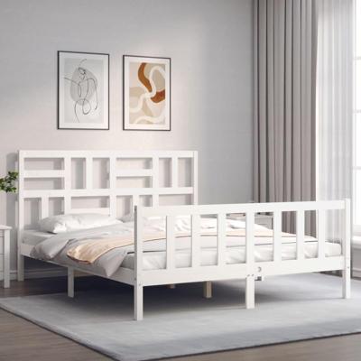 Bedframe zonder matras massief grenenhout wit 160x200 cm