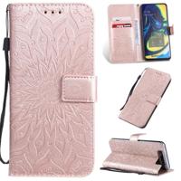 Gedrukt afdrukken zonnebloem patroon horizontale Flip PU lederen case voor Galaxy A80 met houder & kaartsleuven & portemonnee & Lanyard (Rose goud) - thumbnail
