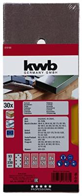 kwb 818188 Schuurpapier Korrelgrootte (num) 60, 80, 120, 180 (l x b) 230 mm x 93 mm 30 stuk(s)