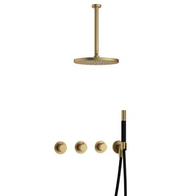 Hotbath Cobber IBS70 inbouwdouche met 30cm plafondbuis en 30cm hoofddouche geborsteld messing