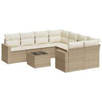 9-delige Loungeset met kussens poly rattan beige - thumbnail