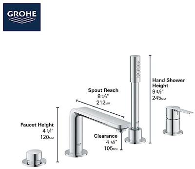 Badrandcombinatie Met Baduitloop Grohe Lineare New 4-gats Afbouwdeel Chroom - thumbnail