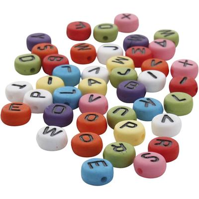 Ronde letterkralen, d 7 mm, gatgrootte 1-2 mm, dikte 4 mm, diverse kleuren, 500 gr/ 1 doos - thumbnail