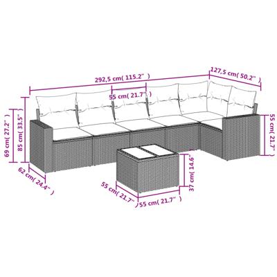 6-delige Loungeset met kussens poly rattan bruin - thumbnail